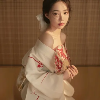 Японское Традиционное Кимоно Кардиган Женское платье Банный халат Юката Гейша Косплей Одежда Азиатское представление Фотосессия