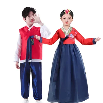 Мужские и Женские костюмы Корейская детская Традиционная одежда Для девочек Улучшенный Ханбок Для мальчиков Корейская детская одежда