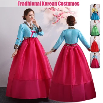 Традиционная Корейская одежда Платье Ханбок Корейский Народный танцевальный костюм для сценического представления Старинное вышитое Дворцовое свадебное платье