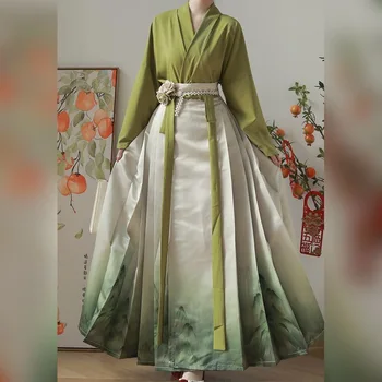 Древние традиционные китайские женщины династии Ханфу Мин, плиссированная юбка со шнуровкой в виде лошадиной морды, Топы, наряды, Сценический костюм для народных танцев