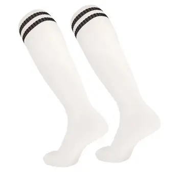 Носки-тюбики до колен, красочные футбольные носки с двойными полосками, спортивные футбольные носки-тюбики с двойными полосками для взрослых