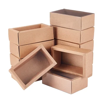 12 шт. прямоугольных коричневых крафт-коробок, сверхпрочная подарочная коробка с прозрачными окнами из ПВХ для праздничных угощений, выпечки, ювелирных изделий