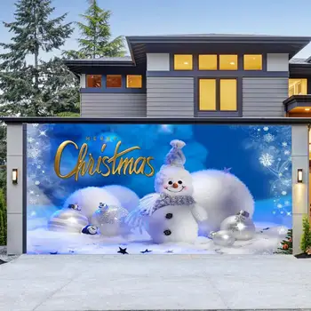 Рождественская елка Гаражная дверь Рождественское украшение гаражной двери Снеговик Санта Клаус Лось Подарочная коробка Рождественский фон с принтом для гаража