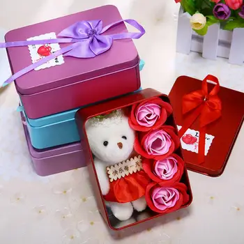 1 Комплект Романтического мыльного цветка 4 Розы Мыльный Цветок 1 Маленький Мишка С подарочной коробкой Аксессуары для годовщин Подарки на День Святого Валентина