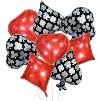 4 Упаковки Игральных Карт Фольгированные Воздушные шары Покерные Мероприятия в Лас-Вегасе Декор казино Вечеринка по Случаю Дня рождения взрослых Детский Душ Гелиевые Воздушные Шары