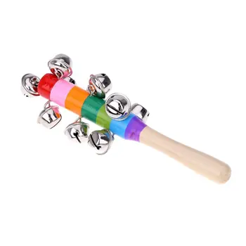 Деревянная игрушка-погремушка, ручной колокольчик, деревянный шарик с 10 джинглами, красочная радужная перкуссионная музыкальная игрушка для KTV Party Kids G