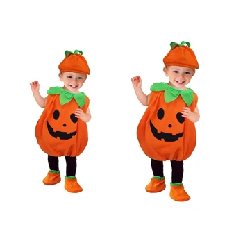 Детский костюм тыквы на Хэллоуин со шляпой, косплей для маленьких девочек и мальчиков, одежда для сценической вечеринки 110 см, простая в использовании