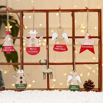 Рождественские украшения, Подвески с росписью по дереву, детские подарочные декорации, подвески в виде рождественской елки