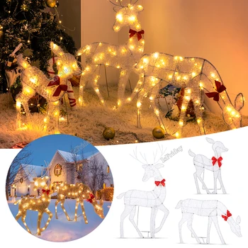 Рождественское Светящееся Железное украшение сада из Лося и Оленя со светодиодной Подсветкой, Сверкающий Блестящий Северный Олень, Рождественский Декор на открытом воздухе, Светящиеся Украшения