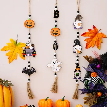 Деревянные украшения на Хэллоуин, подвески с привидениями в виде тыквы, украшение для вечеринки в честь Хэллоуина, вывески на двери дома, детская игрушка