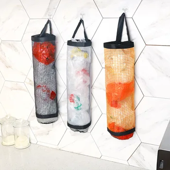 1 шт. подвесные дозаторы для хранения, дышащий моющийся подвесной сетчатый мешок для мусора, органайзер для хранения кухонных пластиковых пакетов