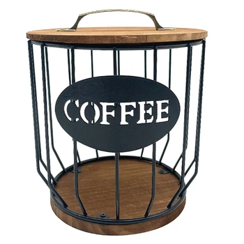 Кофейный держатель с деревянной крышкой, корзина для хранения кофе большой емкости, круглый чехол для кофейного держателя для прилавка Прочный черный