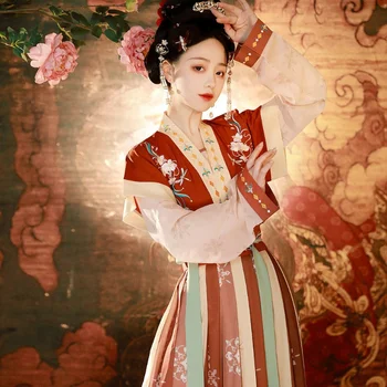 Женское платье Hanfu в китайском стиле, рубашка с круглым вырезом, Повседневная длина до талии, Танцевальная юбка Hanfu, Qi, Новинка