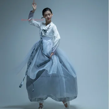 2024, национальная танцевальная одежда ханбок, корейский традиционный народный костюм, винтажное сценическое представление, шифоновое платье, корейское сценическое танцевальное платье