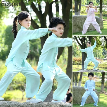 Детский Китайский Традиционный Костюм Кунг-Фу Kids Solid Taichi Uniform Suit Wing Chun Hanfu Tang Suit Одежда Для Взрослых Детей
