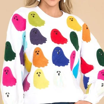 2023 Новый осенне-зимний свитер в европейском и американском стиле с принтом Little Ghost для женщин