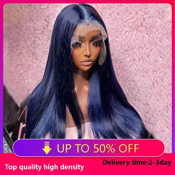 Темно-синий парик с кружевом спереди плотностью 250%, синтетические парики для чернокожих женщин, длинные прямые волосы, парики с кружевом спереди, Парик Bady Wave