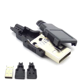 500 шт./лот оптовая продажа 3 в 1 Тип A Штекер 2.0 USB Разъем 4-Контактный Штекер С Черной Пластиковой Крышкой Тип Припоя DIY Разъем