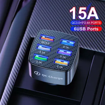 6 Портов Портативного автомобильного USB-зарядного устройства 15A QC3.0 Быстрая Зарядка для -Benz BMW Cadillac Chevroler Ford Honda Toyota Volkswagen