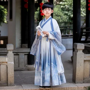 Светло-голубой детский костюм Hanfu Tang в традиционном китайском халате Молодого Мастера Для мальчиков, летний тонкий костюм GuoXue в древнем стиле