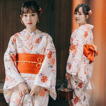 Женское японское кимоно Легкое традиционное кимоно, длинный халат Юката для маскарадных костюмов, домашнего фестиваля, сценического представления на Хэллоуин