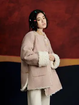 Женская утепленная зимняя куртка из овечьей шерсти Morandi в китайском стиле цветовой гаммы