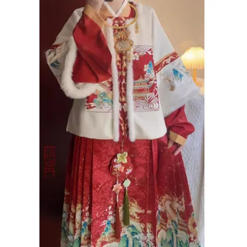 Зимняя Новогодняя военная одежда Hanfu Ming Dynasty Женская Бархатная утолщенная Новая юбка с лошадиным лицом