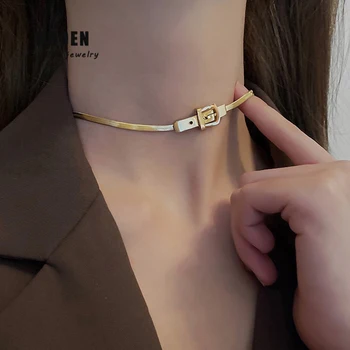 Смысл дизайна Форма пряжки ремня Золотое колье из нержавеющей стали для вечеринок, сексуальная цепочка на шею, Корейская бижутерия для женщин