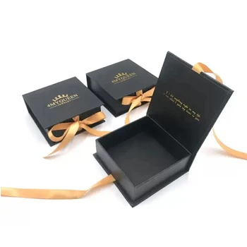 Бумажные шкатулки для ювелирных изделий Коробка для упаковки ювелирных изделий черные роскошные картонные коробки Кольцо Серьги Кулон Ожерелье Браслет Коробка для хранения