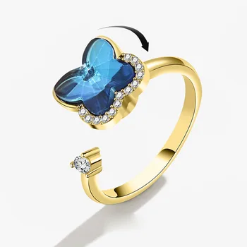 Кольцо с голубой бабочкой из кубического циркония KOFSAC, Серебро 925 пробы, Золотые украшения для пальцев, Вращающиеся кольца, Подарок для женщин