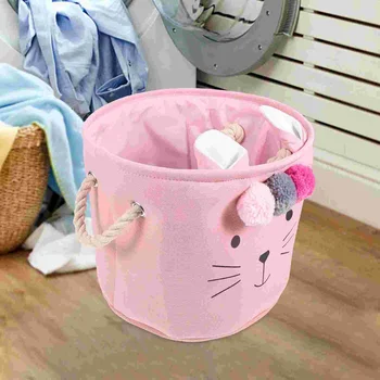 Тканевая корзина для хранения меховых шариков розового кота, органайзер для белья для девочек