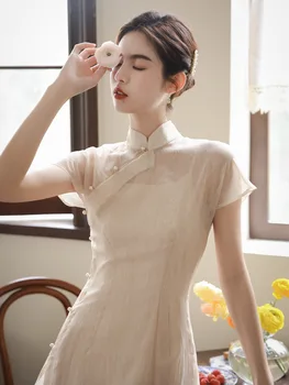 Новое китайское платье-комбинация Cheongsam улучшенного качества с халатом, винтажное платье, элегантные женские свадебные костюмы, один комплект, длинное ципао от S до 2XL