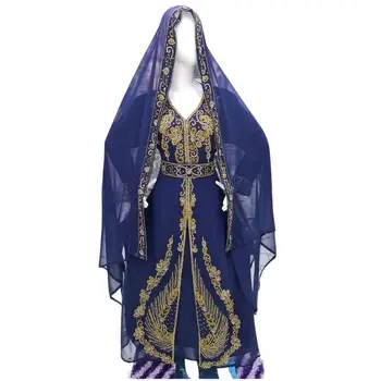 Королевский Синий Кафтан Дубайское Модное Бальное платье С V-образным вырезом и Вышивкой