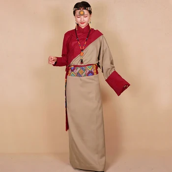 Весна Осень Непал Бутан Тибетская Женская Одежда Шелк Хлопок Стандартная Тибетская Одежда Guozhuang Bola Этнический Комплект Блузка и Халат
