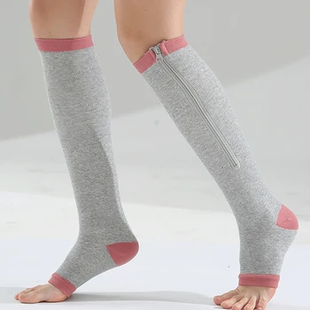 Компрессионные чулки до колена с открытым носком Мужские Женские Поддерживающие чулки для фитнеса, гетры для бега, Спортивные носки