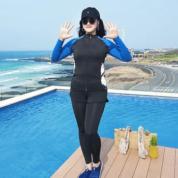Женские купальники с защитой от сыпи из пяти частей с длинным рукавом и защитой от ультрафиолета, купальный костюм с короткими штанами, нижний гидрокостюм