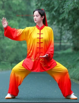 2024 традиционные топы для упражнений тайцзи кунг-фу + брюки, комплект одежды для занятий боевыми искусствами ушу национального градиентного цвета