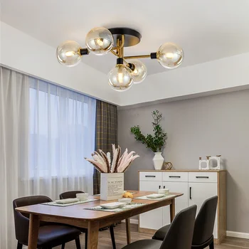 Скандинавская круглая стеклянная светодиодная потолочная люстра, освещение для гостиной, столовой, спальни, кабинета, домашние лампы, светильники для помещений