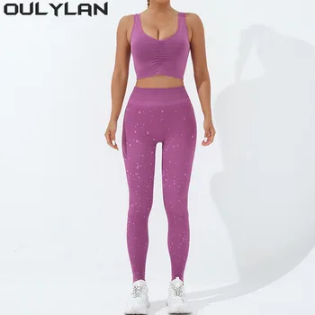 Бюстгальтер Oulylan, спортивная одежда для женщин, комплект для йоги, костюм для йоги, одежда для спортзала, Тренировочный комплект, леггинсы для фитнеса с высокой талией, 2 шт. + Спортивные