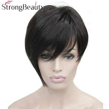StrongBeauty Асимметричная челка с заколкой, короткий прямой боб, натуральный синтетический парик без цоколя для женщин