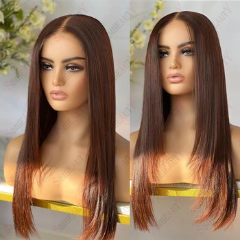 Красновато-коричневый прямой парик из человеческих волос на 360 кружев спереди для женщин, перуанский парик Remy Glueless 200 Density13X6, парик на кружеве спереди