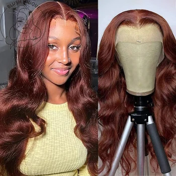 Красновато-коричневый парик на кружеве с объемной волной 13x4, Медно-красные парики из синтетических волос на кружеве, предварительно выщипанные из волос младенца, парики для женщин