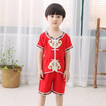 Детский костюм эпохи Тан, весенне-летний костюм для мальчика, старинный костюм 2023 года, новая одежда в традиционном китайском стиле, детский костюм с коротким рукавом