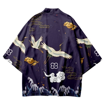 Модный женский кардиган Юката, Японское Кимоно с принтом Журавля, рубашка для косплея, Мужской пляжный Традиционный топ Хаори, Большие размеры 4XL 5XL 6XL