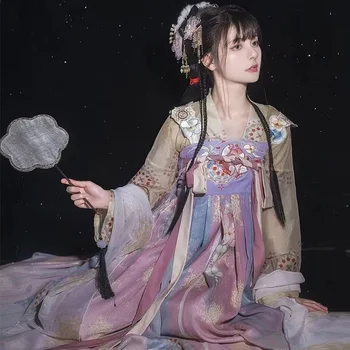 [Ткацкий станок Yishu] Женская юбка Hanfu в стиле династии Тан Длиной до груди с разорванной Группой, напечатанная и окрашенная в Древнем Летне-осеннем стиле Ru