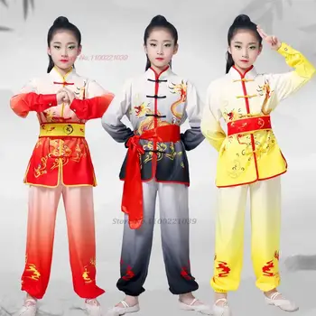 2024 китайская винтажная одежда для ушу с принтом дракона униформа одежда для ушу кунг-фу боевые искусства Вин чун костюм восточный комплект тайцзи